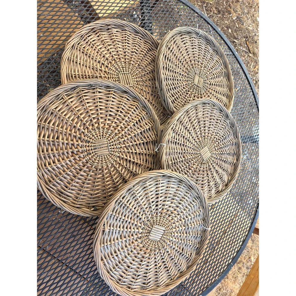 Set of 5 Woven Wicker Charger Plates Wall Basket Decor Gray Brown 12.5 Inch